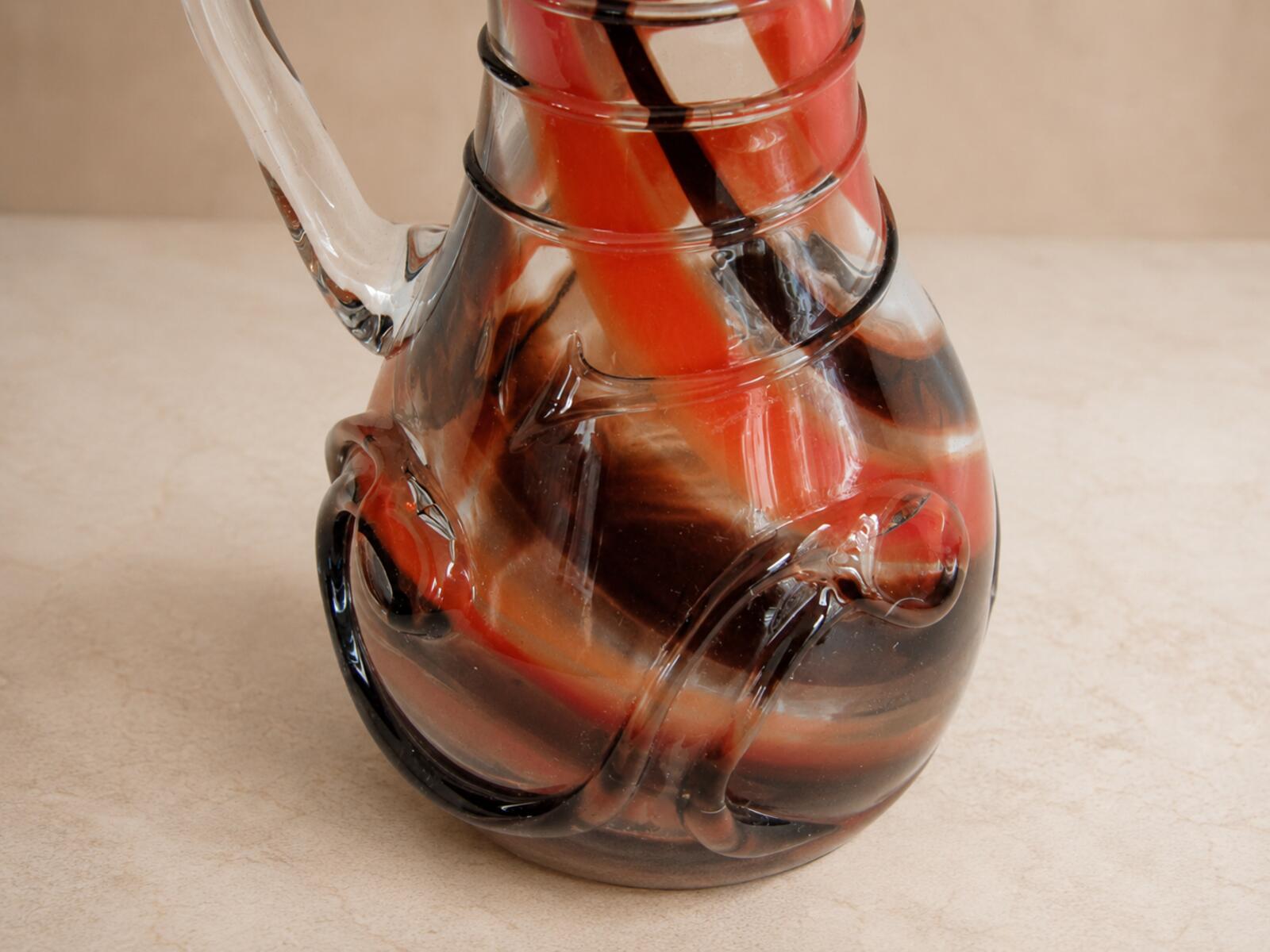 Harry Boyer 1978 Signed Studio Art Glass Pitcher Orange Brown Hand Blown 7 1/8"