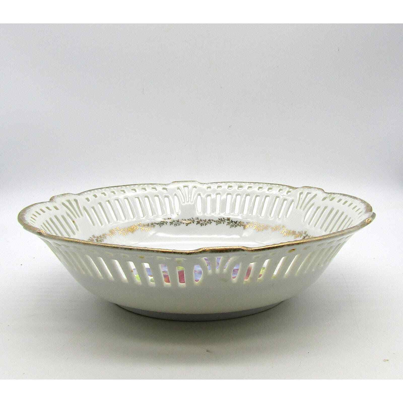 Reticulated Bowl Made in Germany with Hand Painted Apple and Grapes