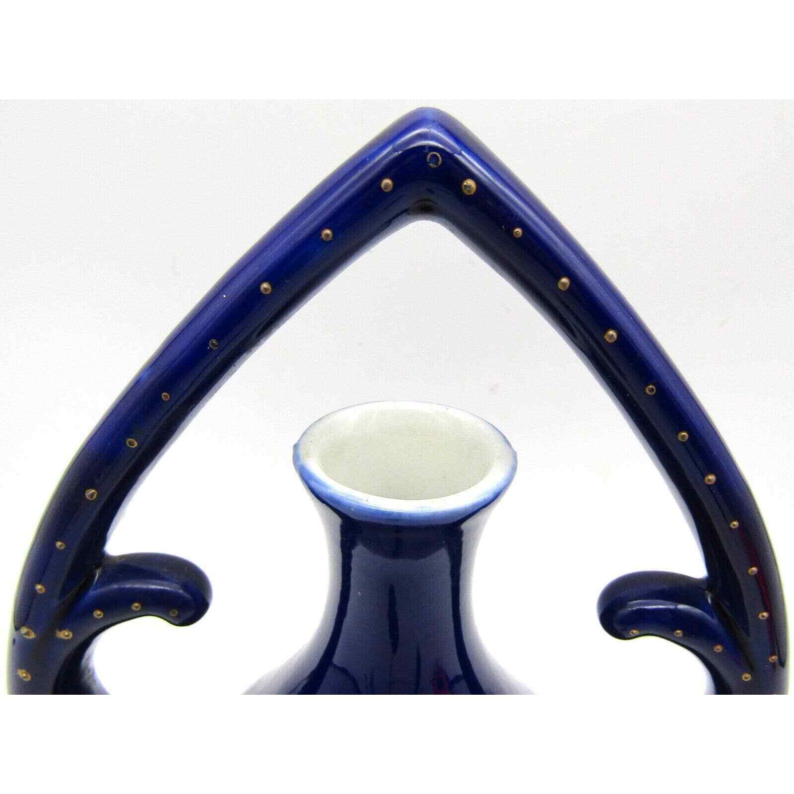Continental Antique Portrait Vase Porcelain Male Card Player Cobalt Gold Gilt