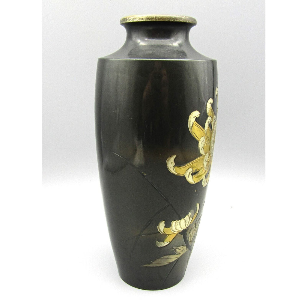 Takenoko-Kai Metal Vase w/ Gold and Silver Etched SIGNED