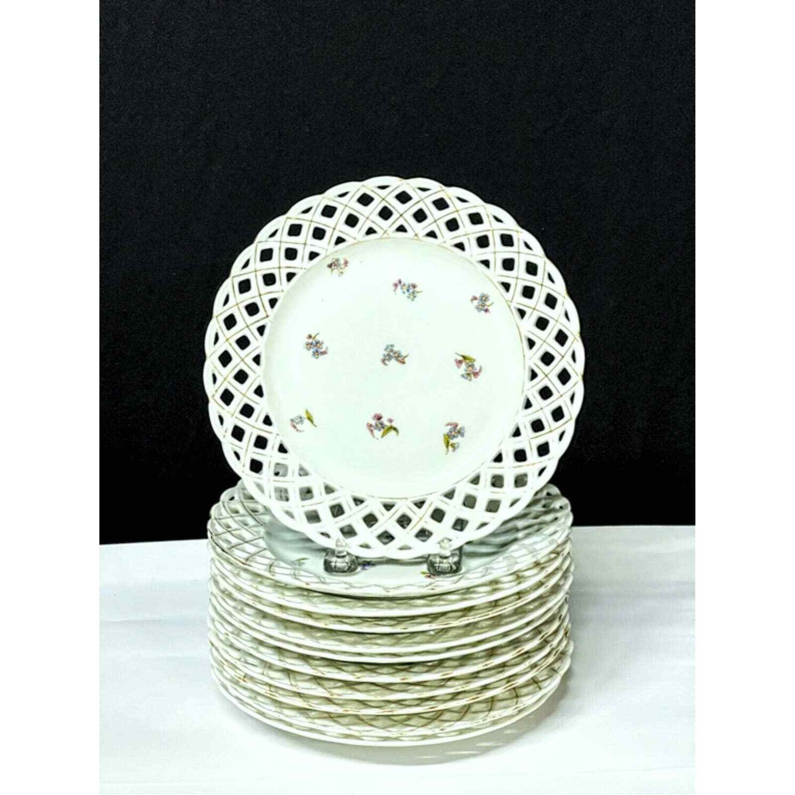 Reticulated Dessert Plate Charles Ahrenfeldt Circa 1880 (set of 11)