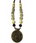Unique Tribal Beaded Necklace w/ Intricate Pendant Carved Bone Tiger eye Beads