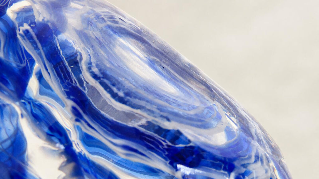 Vintage Murano Style Blue White Swirl Glass Purse Vase Handbag 9" Perfect