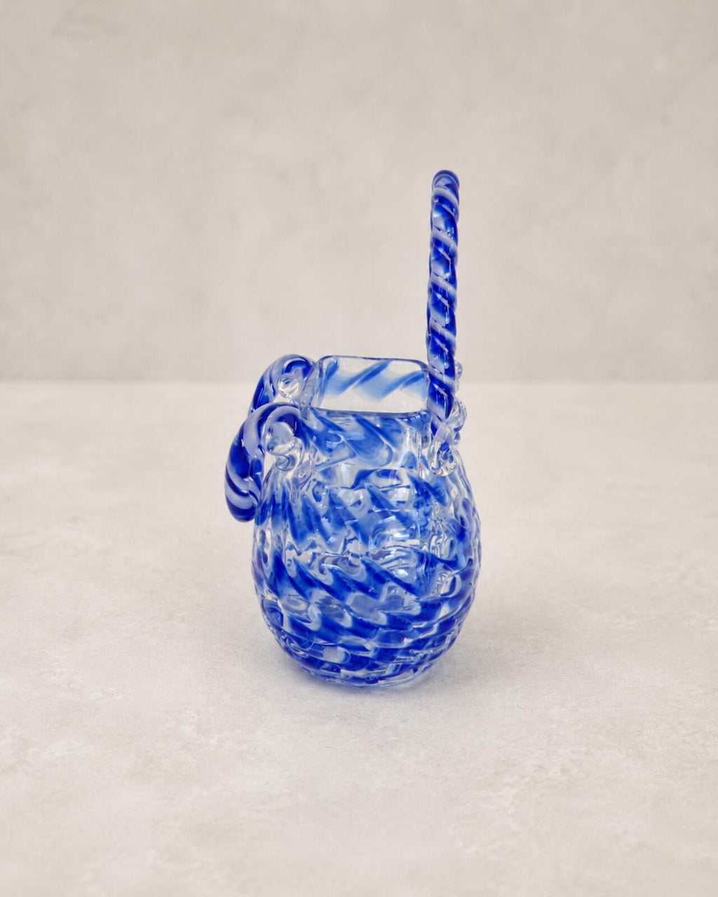 Vintage Murano Style Blue White Swirl Glass Purse Vase Handbag 9" Perfect
