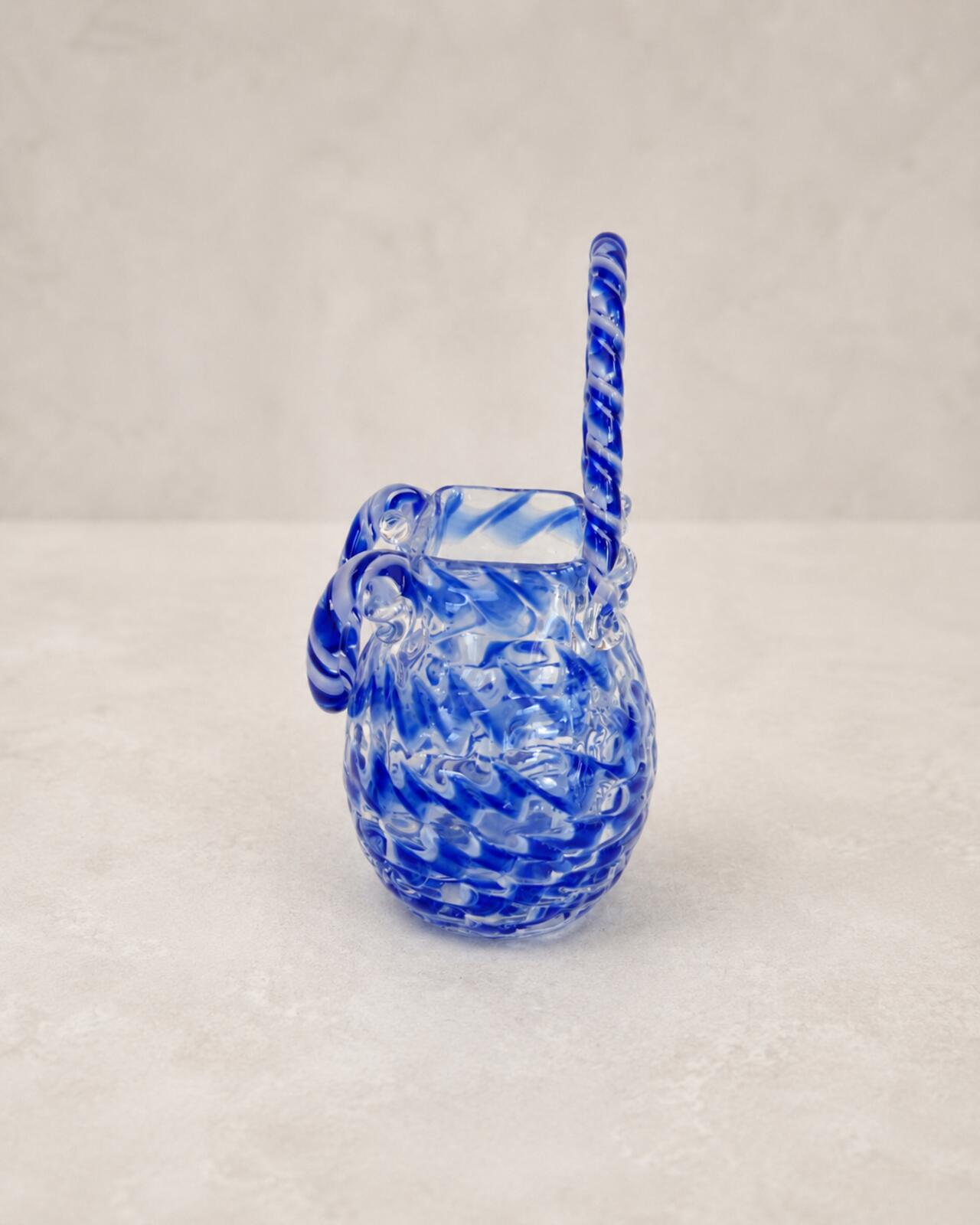 Vintage Murano Style Blue White Swirl Glass Purse Vase Handbag 9" Perfect