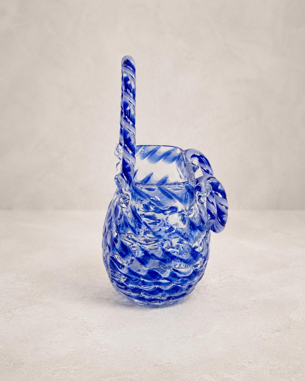Vintage Murano Style Blue White Swirl Glass Purse Vase Handbag 9" Perfect