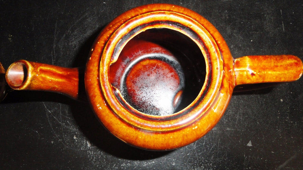 Antique Teapot Brown Glaze Molasses Glazed Teapot Impressed with S  MINT