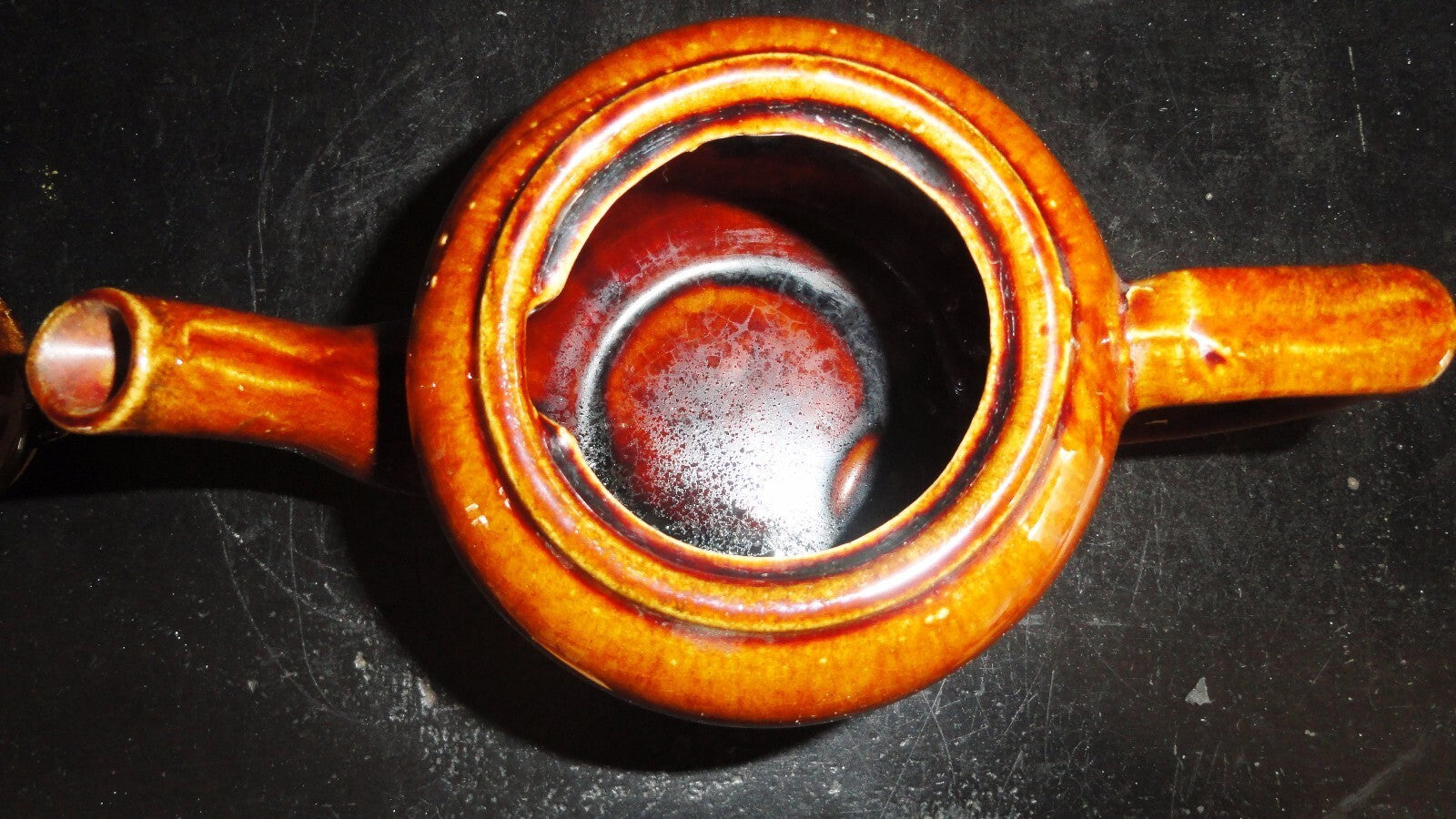 Antique Teapot Brown Glaze Molasses Glazed Teapot Impressed with S  MINT