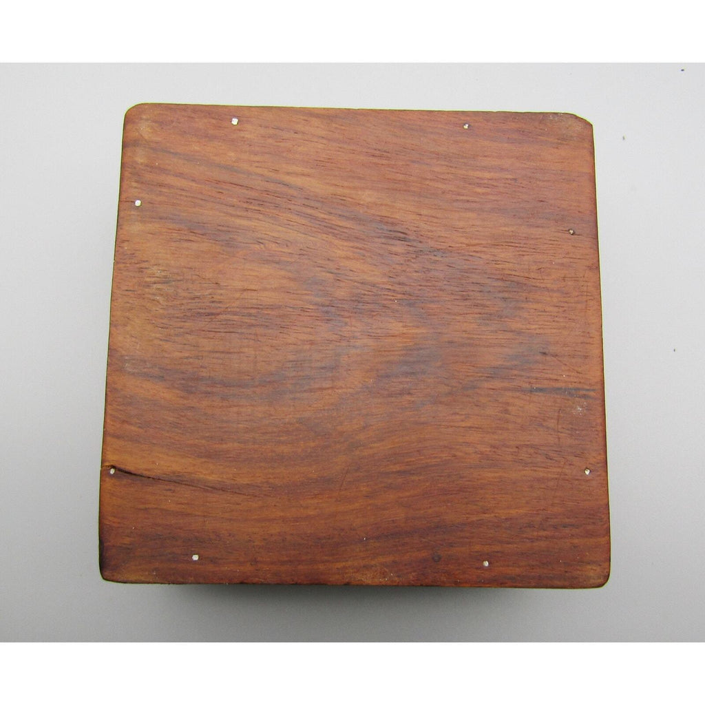 Carved Wood Box with Floral Decoration on Top and Sides Trinket Box