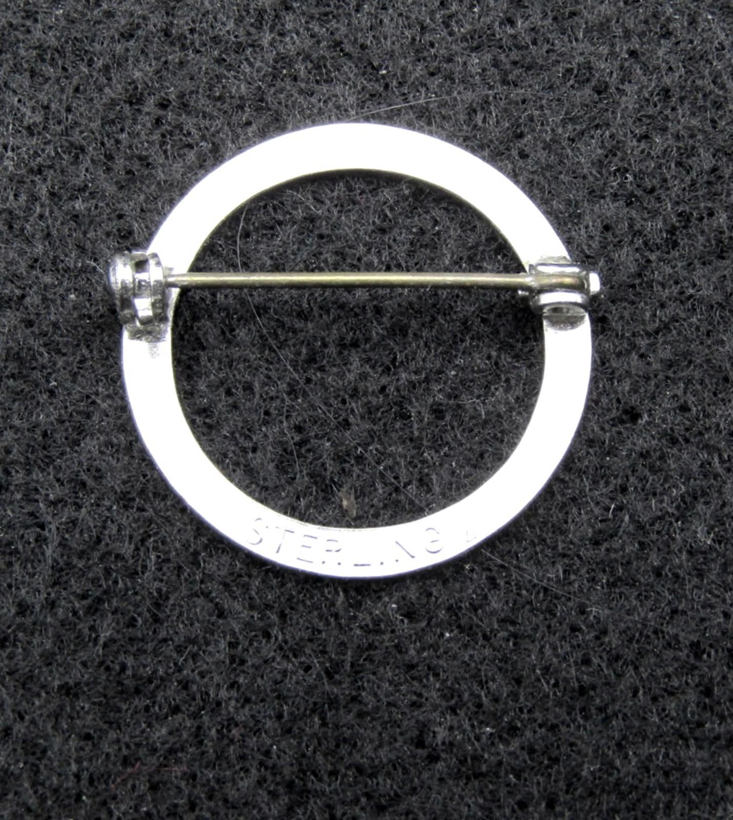 Vintage Sterling Silver Circular Brooch Pin with Etched Flowers - Makers Mark