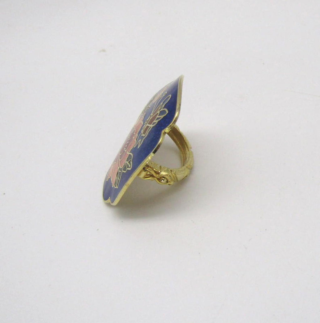 Vintage Floral Cloisonné Scarf Clip with Butterfly Design