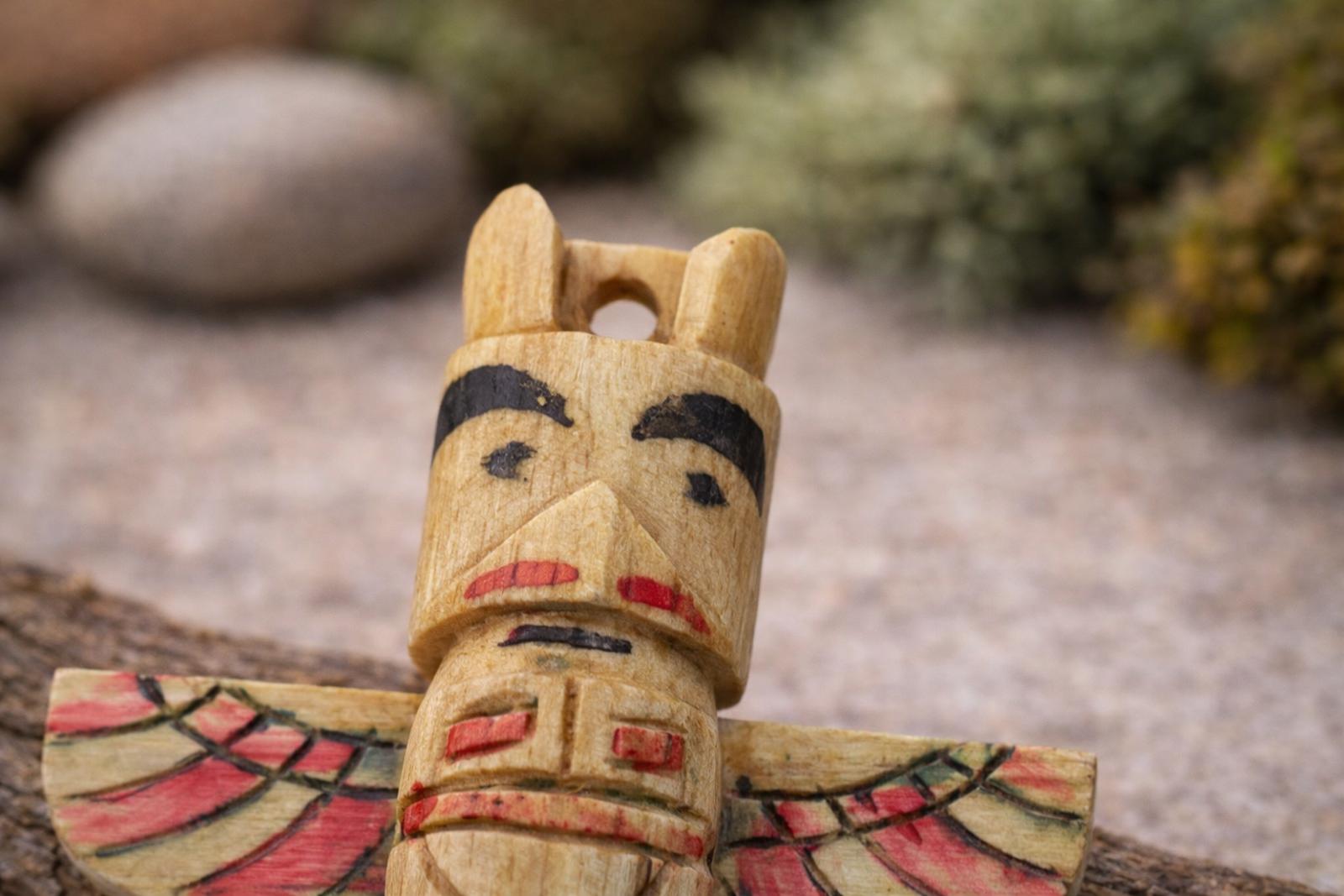 Vintage Alaskan / Pacific Northwest Hand-Carved Bone Totem Pole Pendant