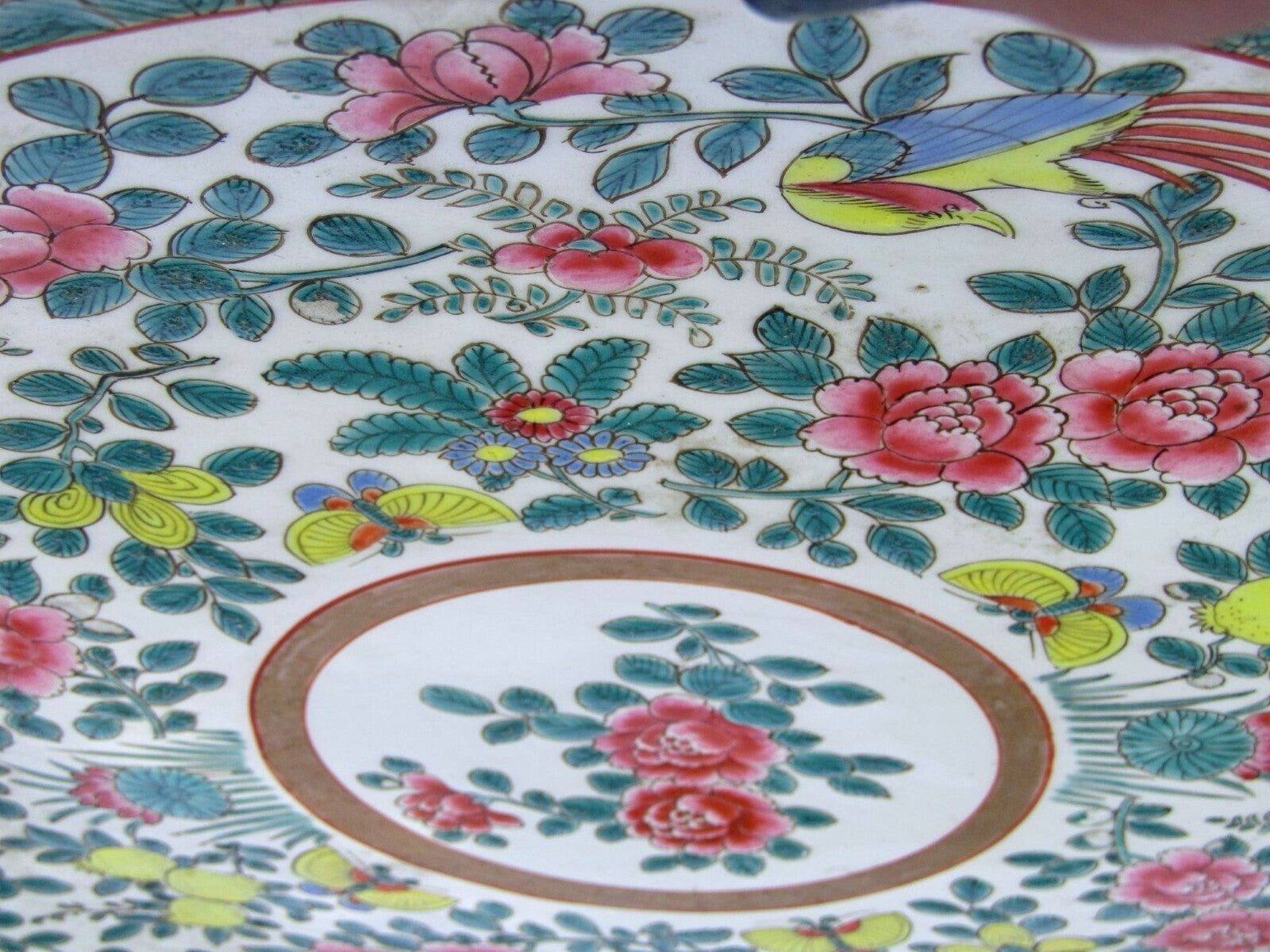 Chinese Qing Dynasty Famille Rose Charger Lotus Butterflies Imperial Mark 18"