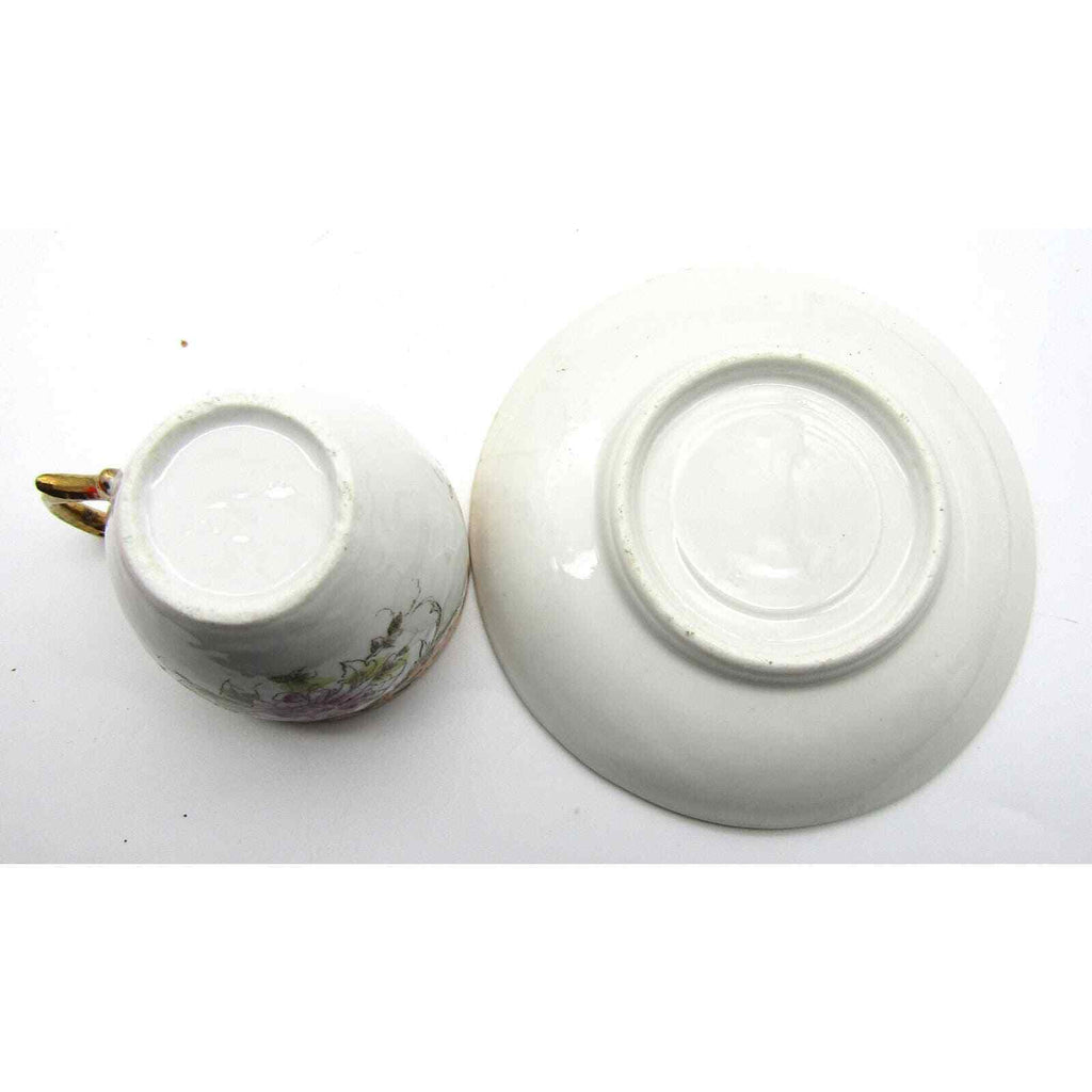 Ornate Demitasse Cup  Hand Painted Floral Design Gold Handle