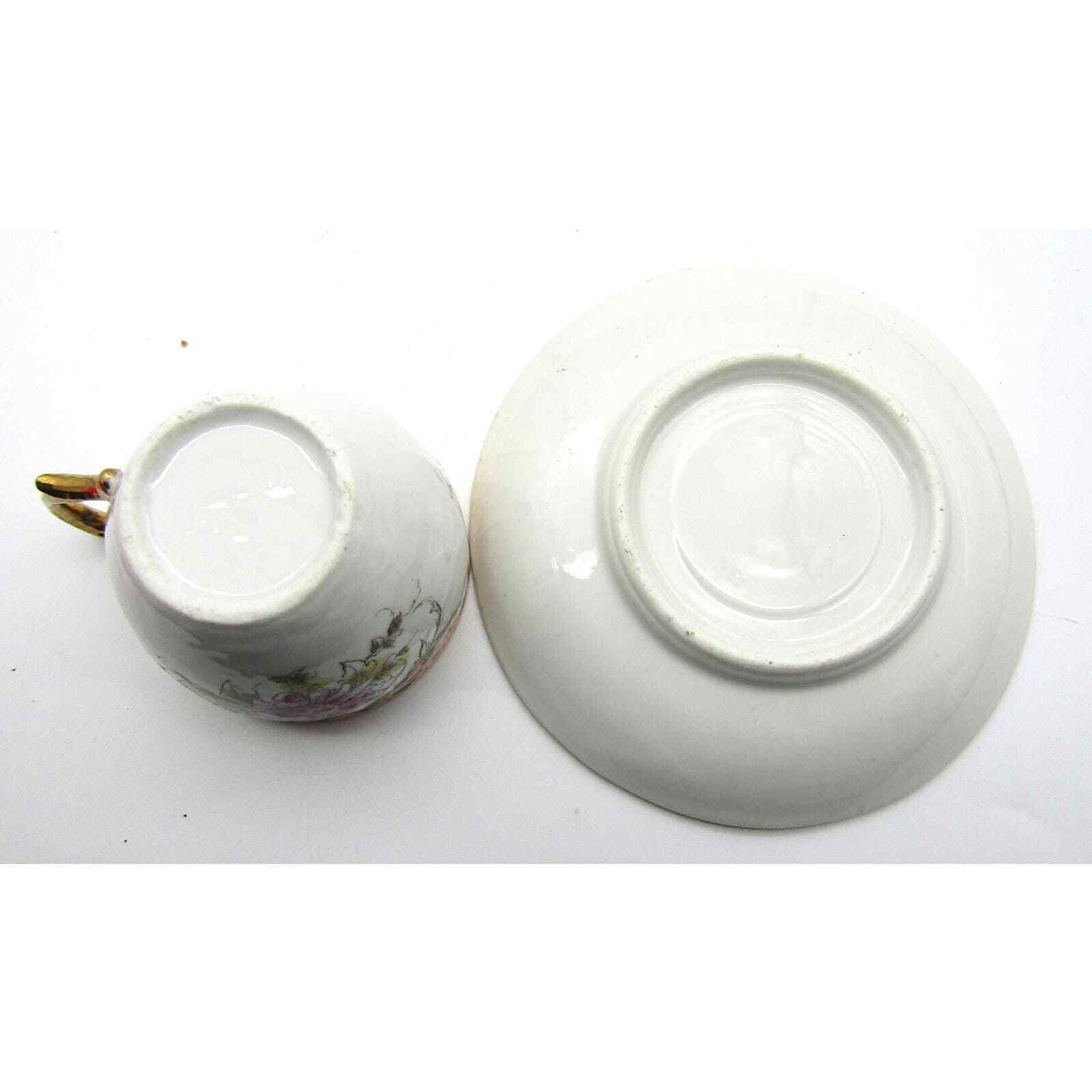 Ornate Demitasse Cup  Hand Painted Floral Design Gold Handle
