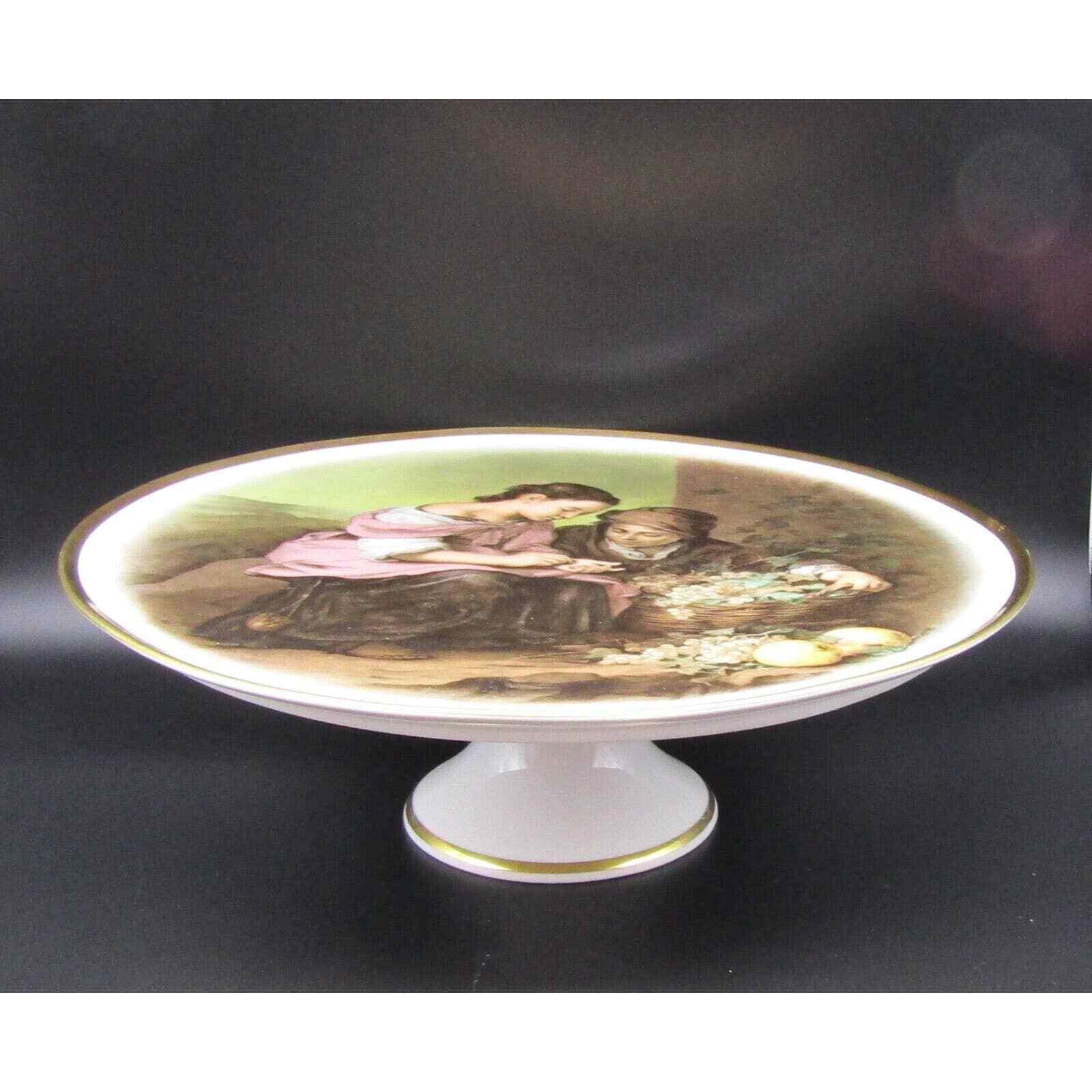 JkW Josef Kuba Cake Plate w/ Pedestal Two Women One Buying Fruit