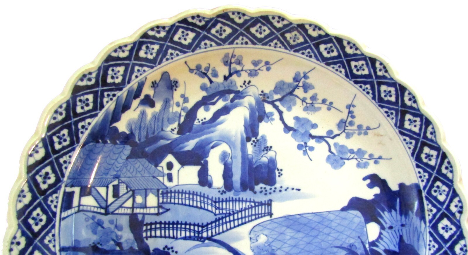 Japanese Blue & White Porcelain Charger Rooster & Hen 18th 19th C   19"