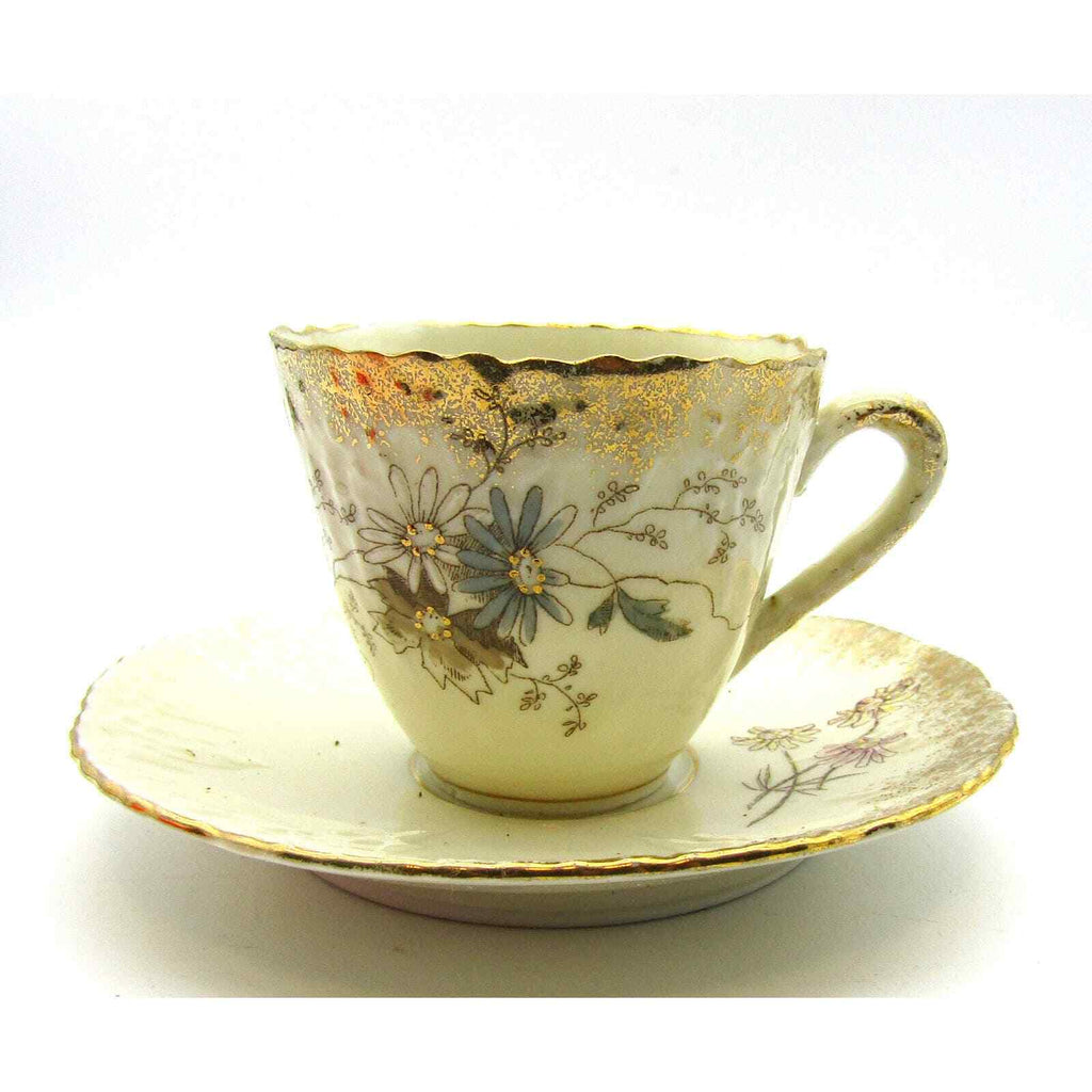 Lovely Demitasse Cup with Hand Painted Embellished Gold Floral Design