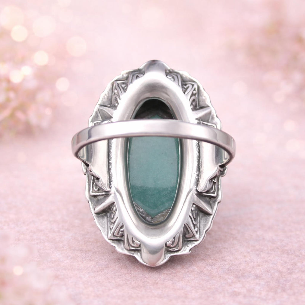 Art Deco Sterling Silver Uncas Green Chalcedony & Marcasite Ring, Size 6