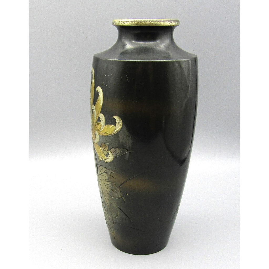 Takenoko-Kai Metal Vase w/ Gold and Silver Etched SIGNED