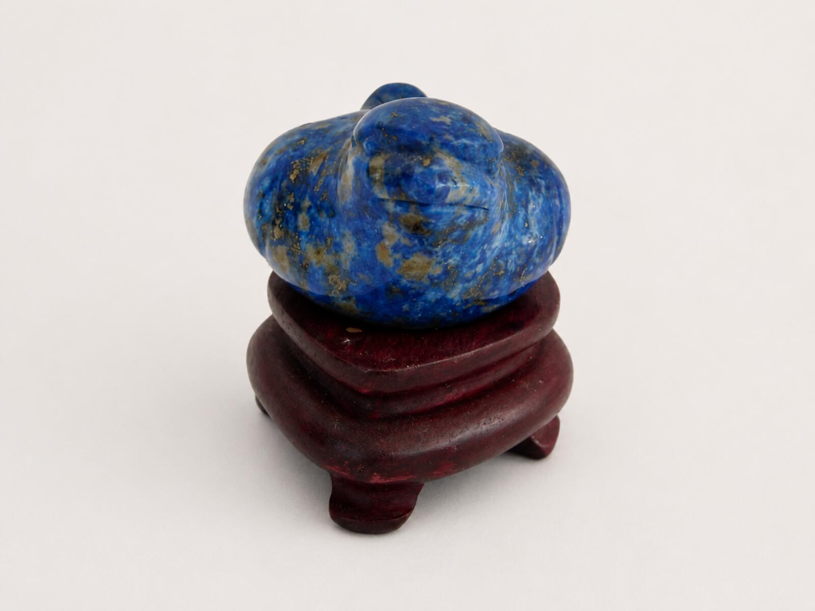 Lapis Lazuli Bird Carving on Wood Stand Blue Lapis Figurine 1.75" Vintage