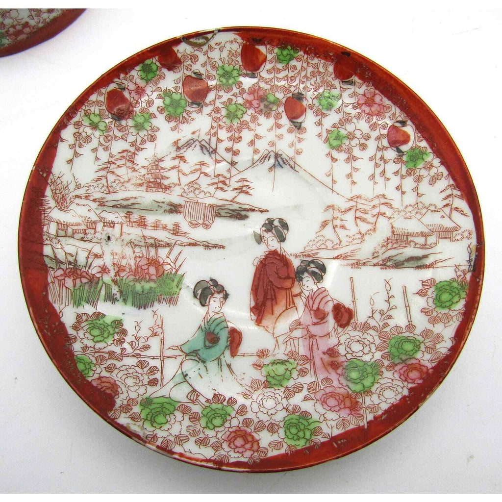 Japanese Cup and Saucer Eggshell Porcelain Gisha Hand Painted Marked