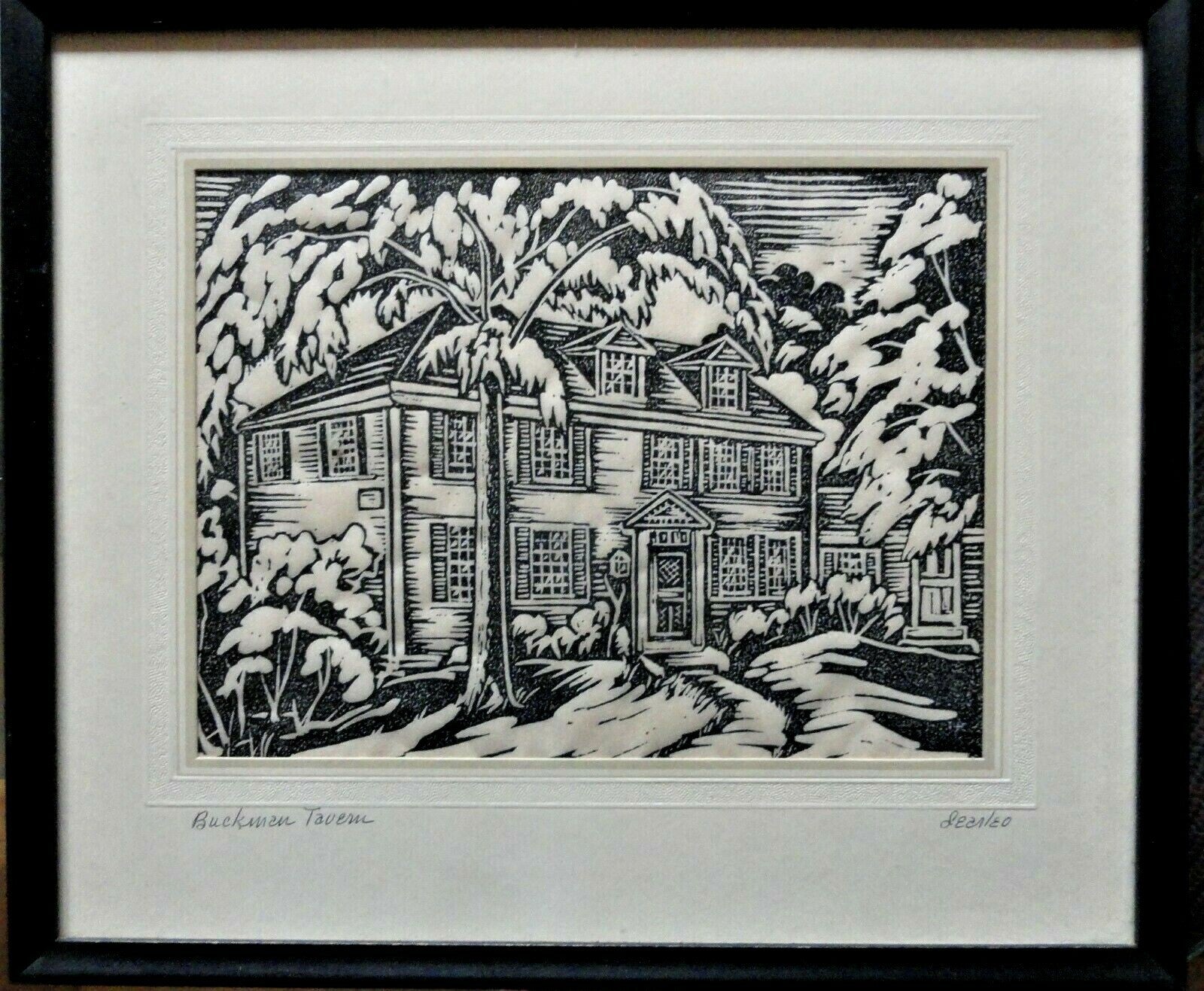 Buckman Tavern Massachusetts Block Print by Searleo