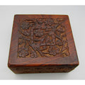 Carved Wood Box with Floral Decoration on Top and Sides Trinket Box