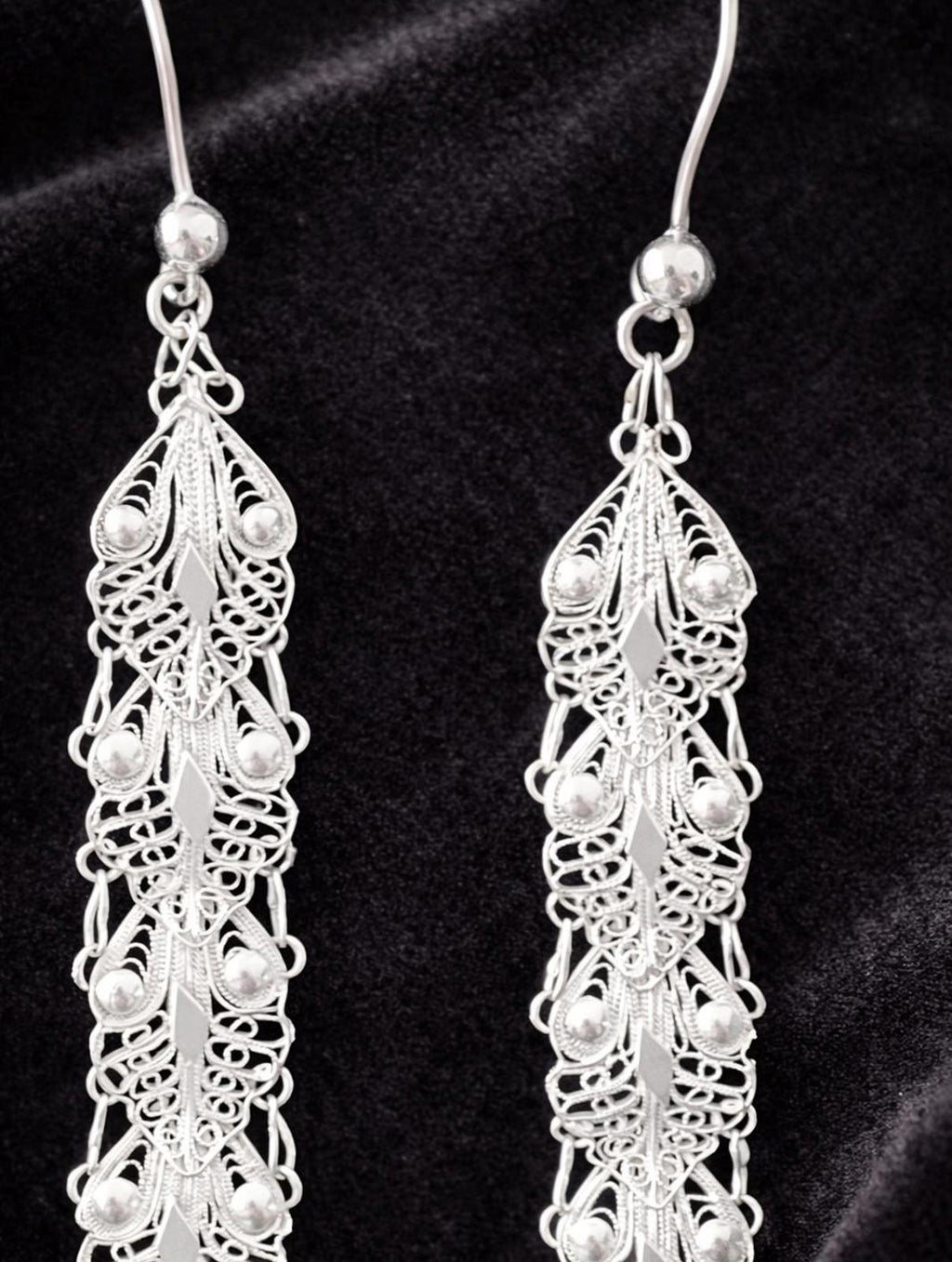 Stunning 8" Sterling Silver Filigree Leaf Dangle Earrings 9.25