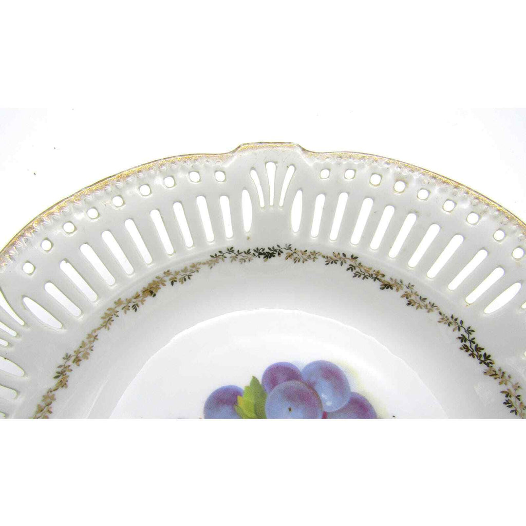 Reticulated Bowl Made in Germany with Hand Painted Apple and Grapes