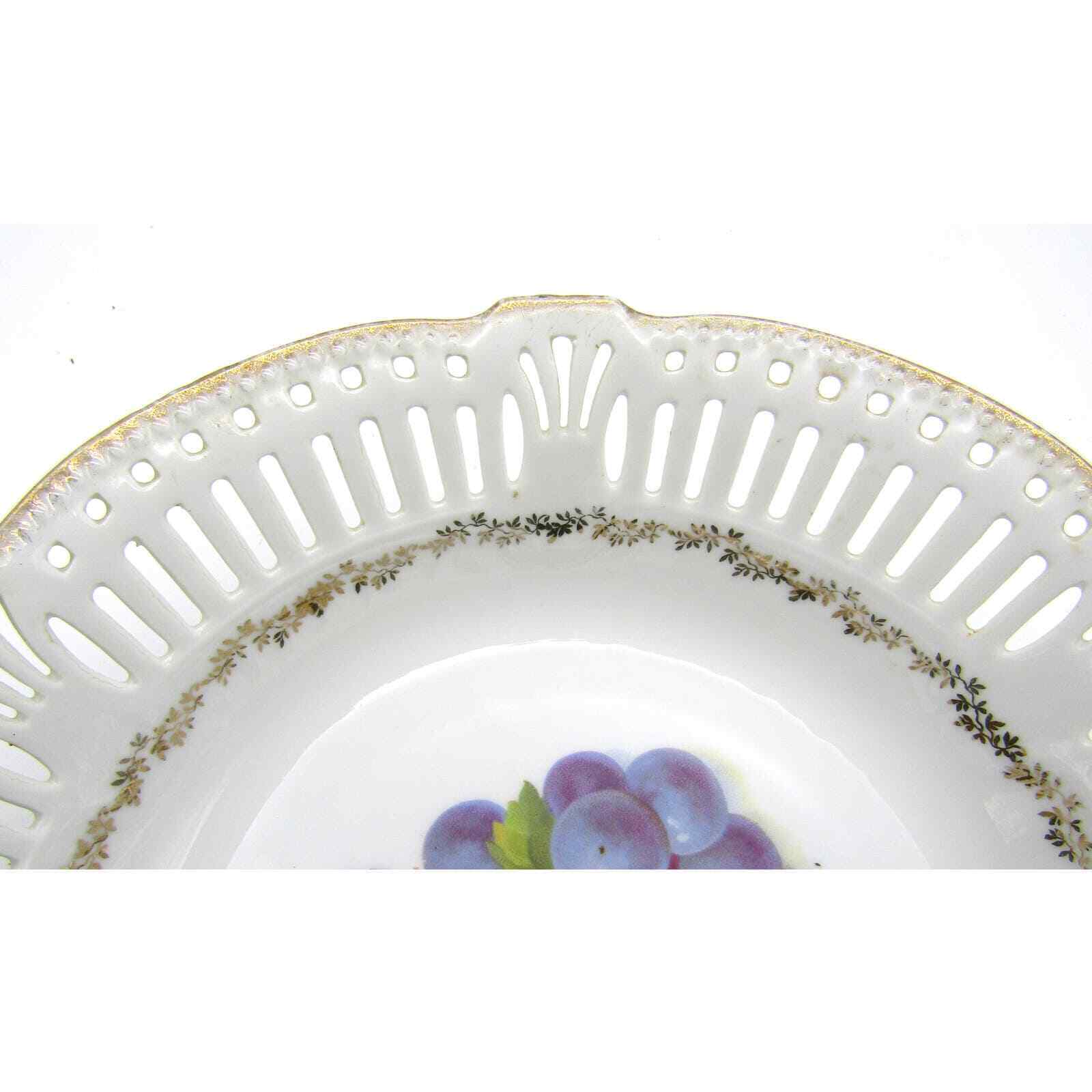 Reticulated Bowl Made in Germany with Hand Painted Apple and Grapes