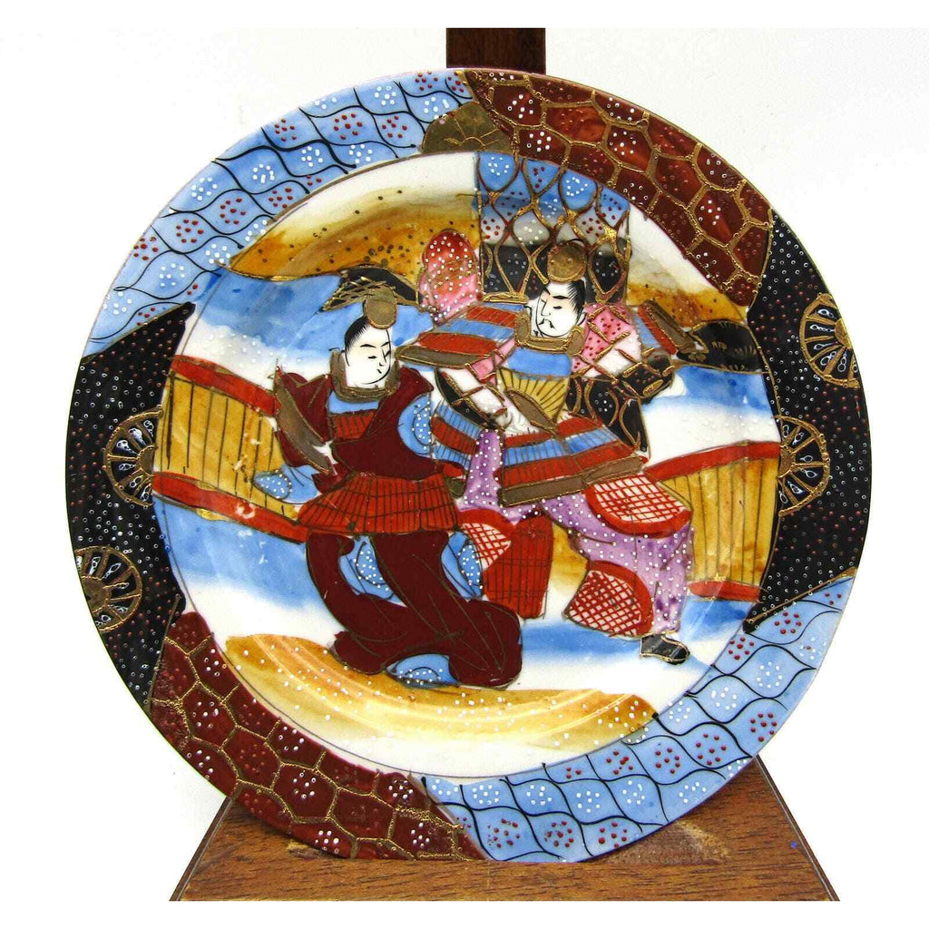 Satsuma Moriage Dessert Plates Samurai Hand Painted Raised Design Marked (4)
