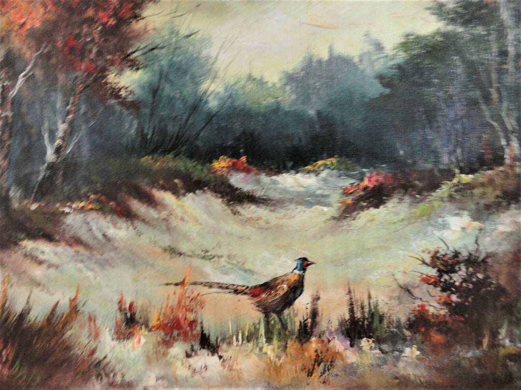 T. Denver Oil on Canvas, Woodland w/ Pheasant, Impressionist, Excellent Work