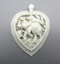 Intricately Carved Elephant Pendant Charm with Lion and Bird