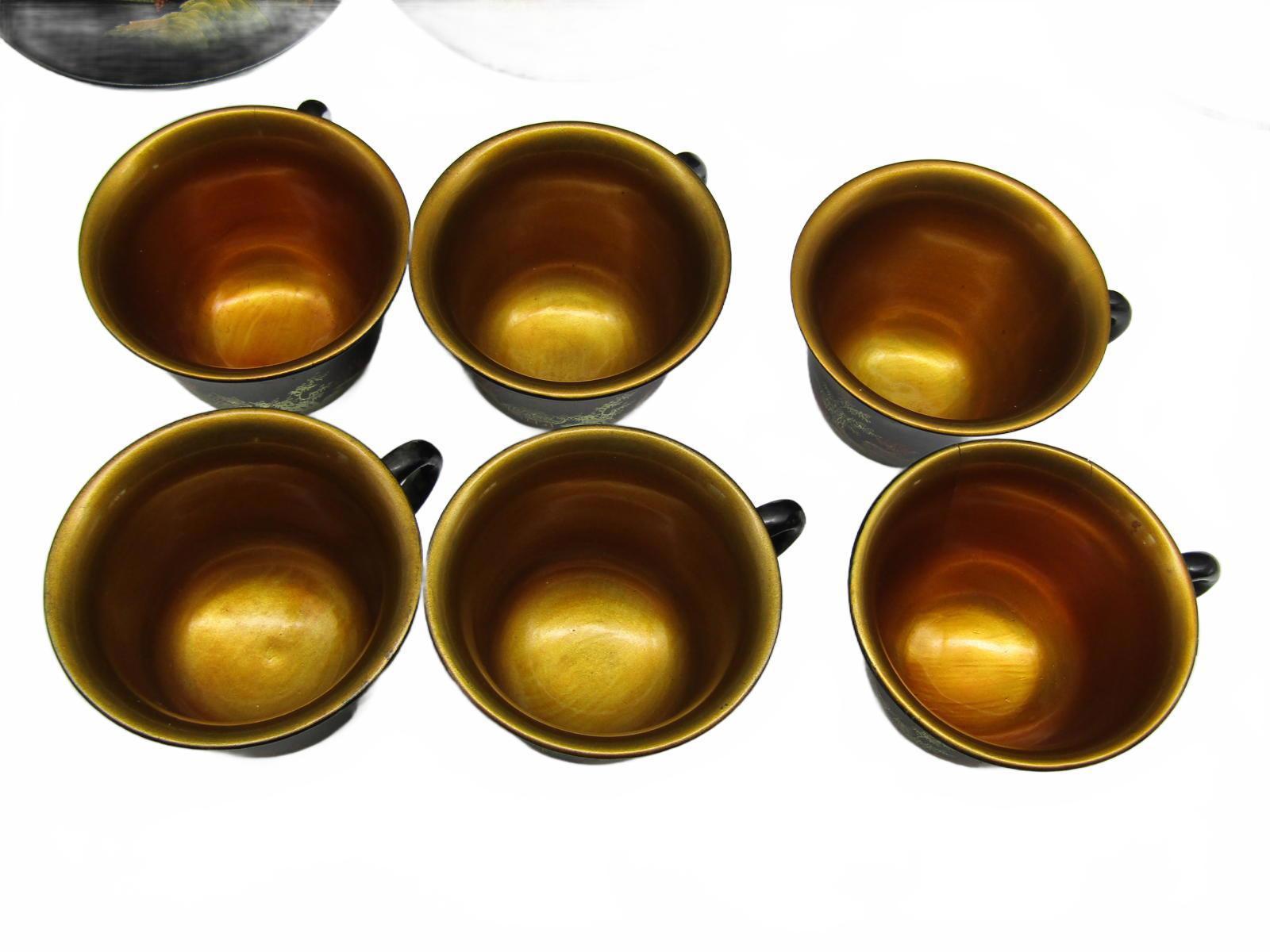 Vintage Chinoiserie Chinese Hand-Painted Tea Set with Tray and Spoons