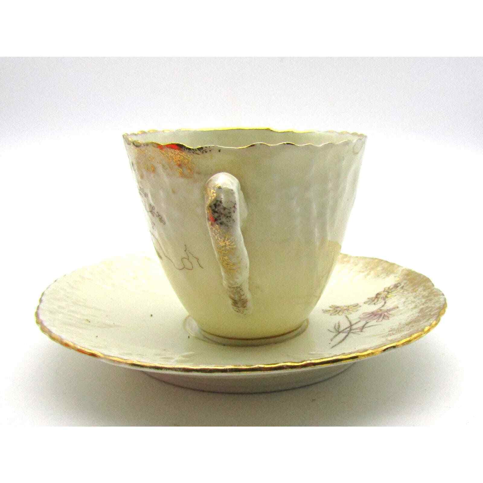 Lovely Demitasse Cup with Hand Painted Embellished Gold Floral Design
