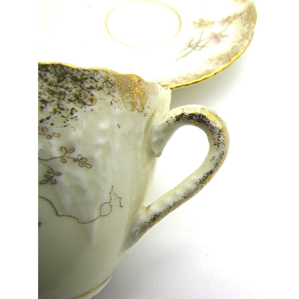 Lovely Demitasse Cup with Hand Painted Embellished Gold Floral Design