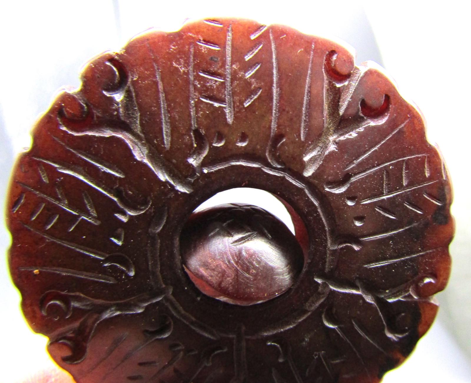 Antique Chinese Brown Jade Talisman Pendant Amulet Shake Rattle