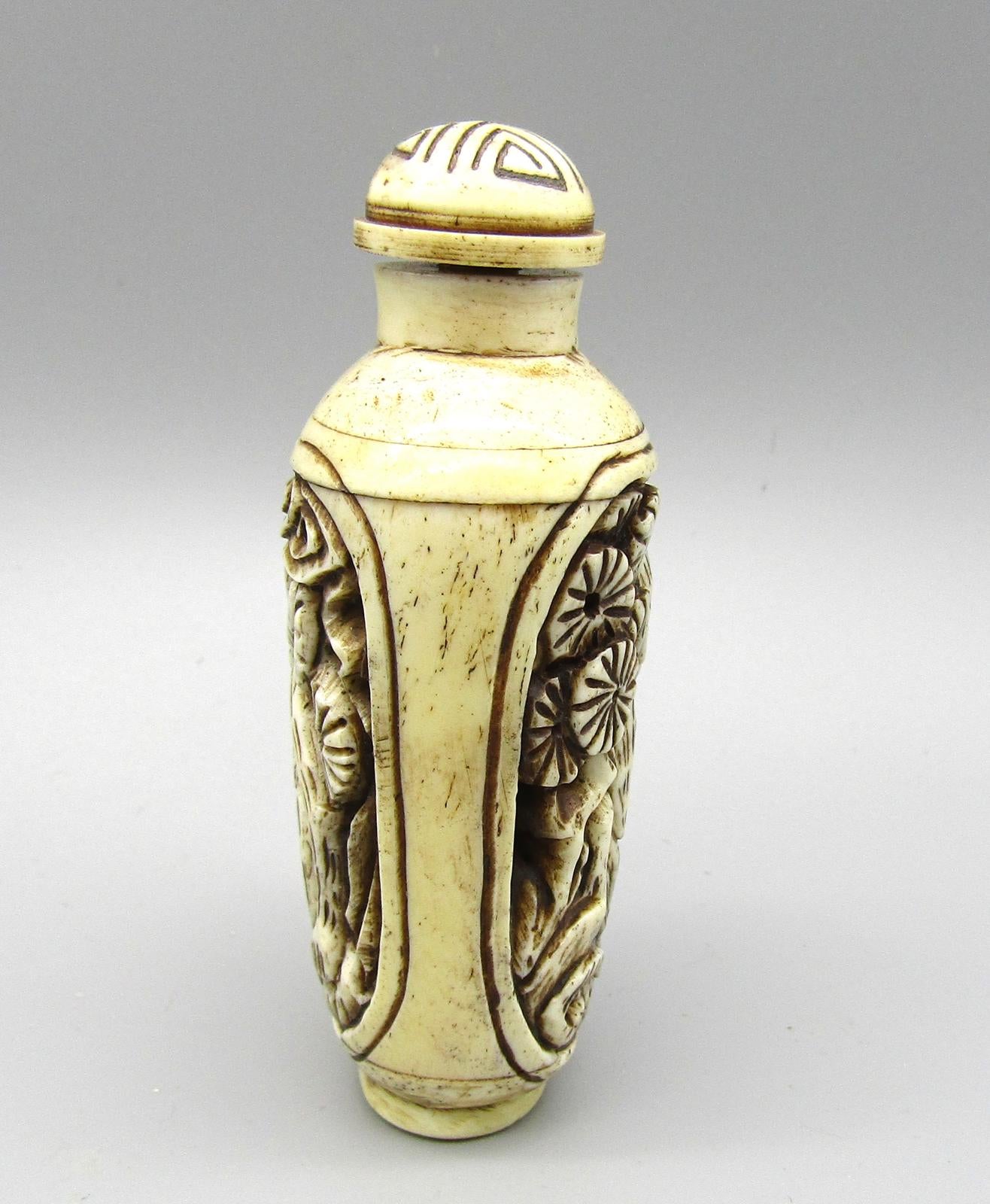 Vintage Chinese Carved Snuff Bottle with Monkey Motif