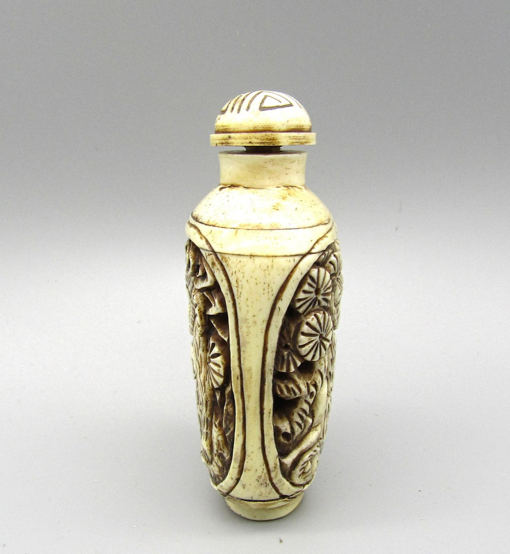 Vintage Chinese Carved Snuff Bottle with Monkey Motif