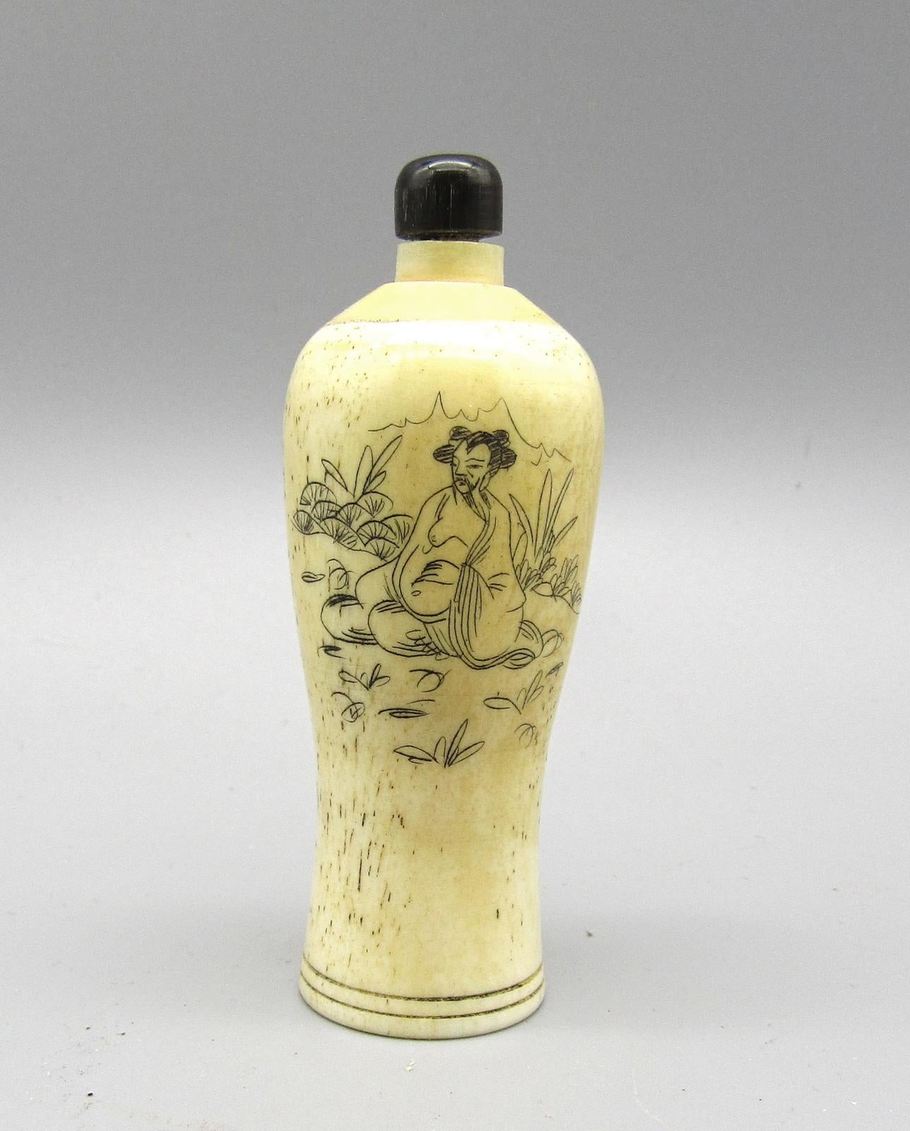 Antique Hand-Engraved Snuff Bottle with Asian Motifs