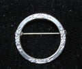 Vintage Sterling Silver Circular Brooch Pin with Etched Flowers - Makers Mark