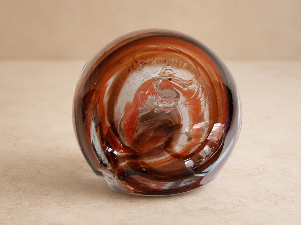 Harry Boyer 1978 Signed Studio Art Glass Pitcher Orange Brown Hand Blown 7 1/8"