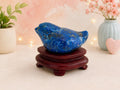 Lapis Lazuli Bird Carving on Wood Stand Blue Lapis Figurine 1.75" Vintage