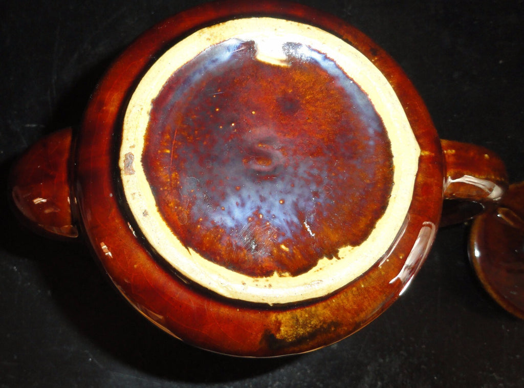Antique Teapot Brown Glaze Molasses Glazed Teapot Impressed with S  MINT