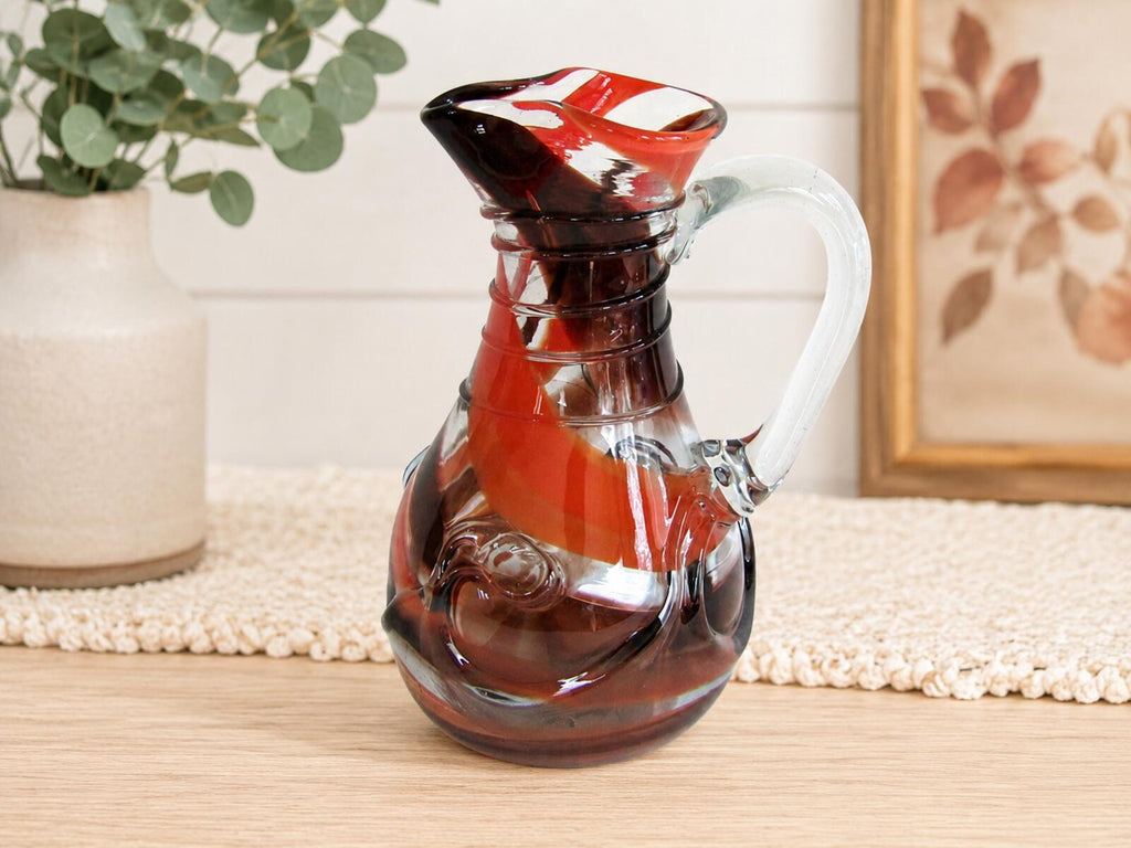 Harry Boyer 1978 Signed Studio Art Glass Pitcher Orange Brown Hand Blown 7 1/8"