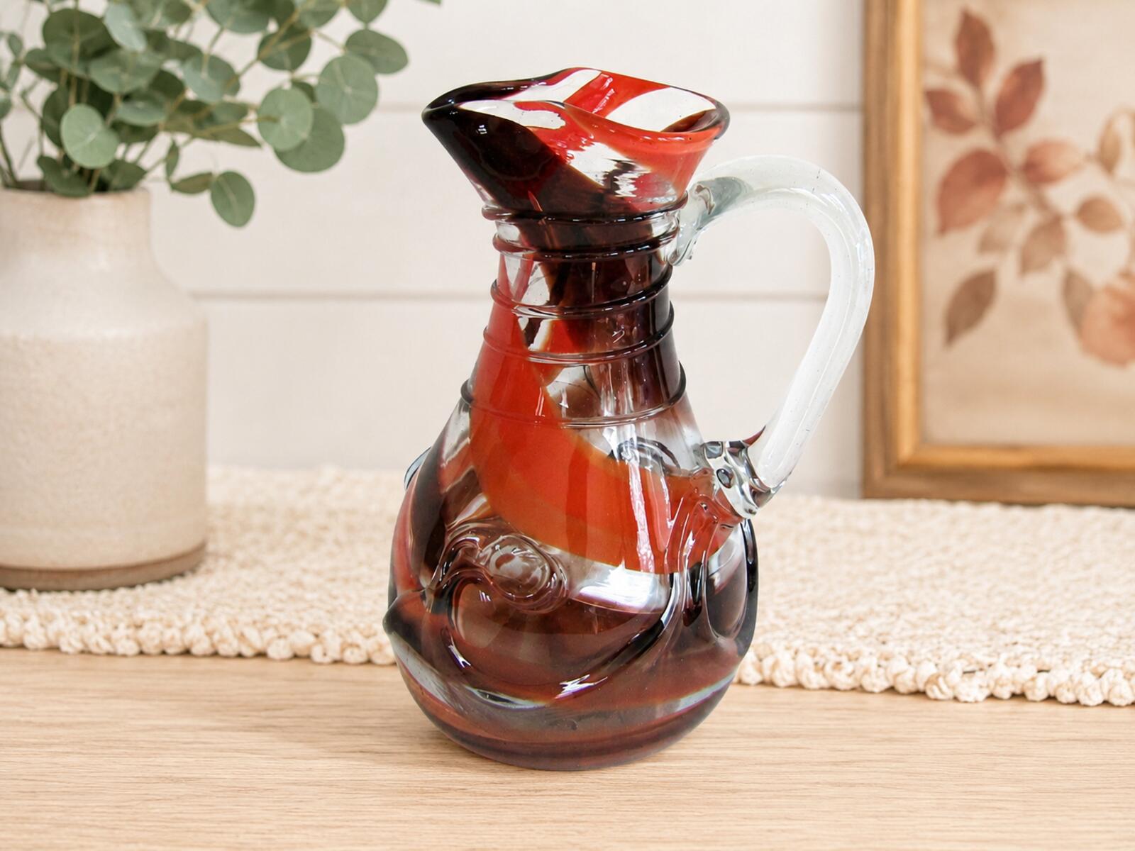 Harry Boyer 1978 Signed Studio Art Glass Pitcher Orange Brown Hand Blown 7 1/8"