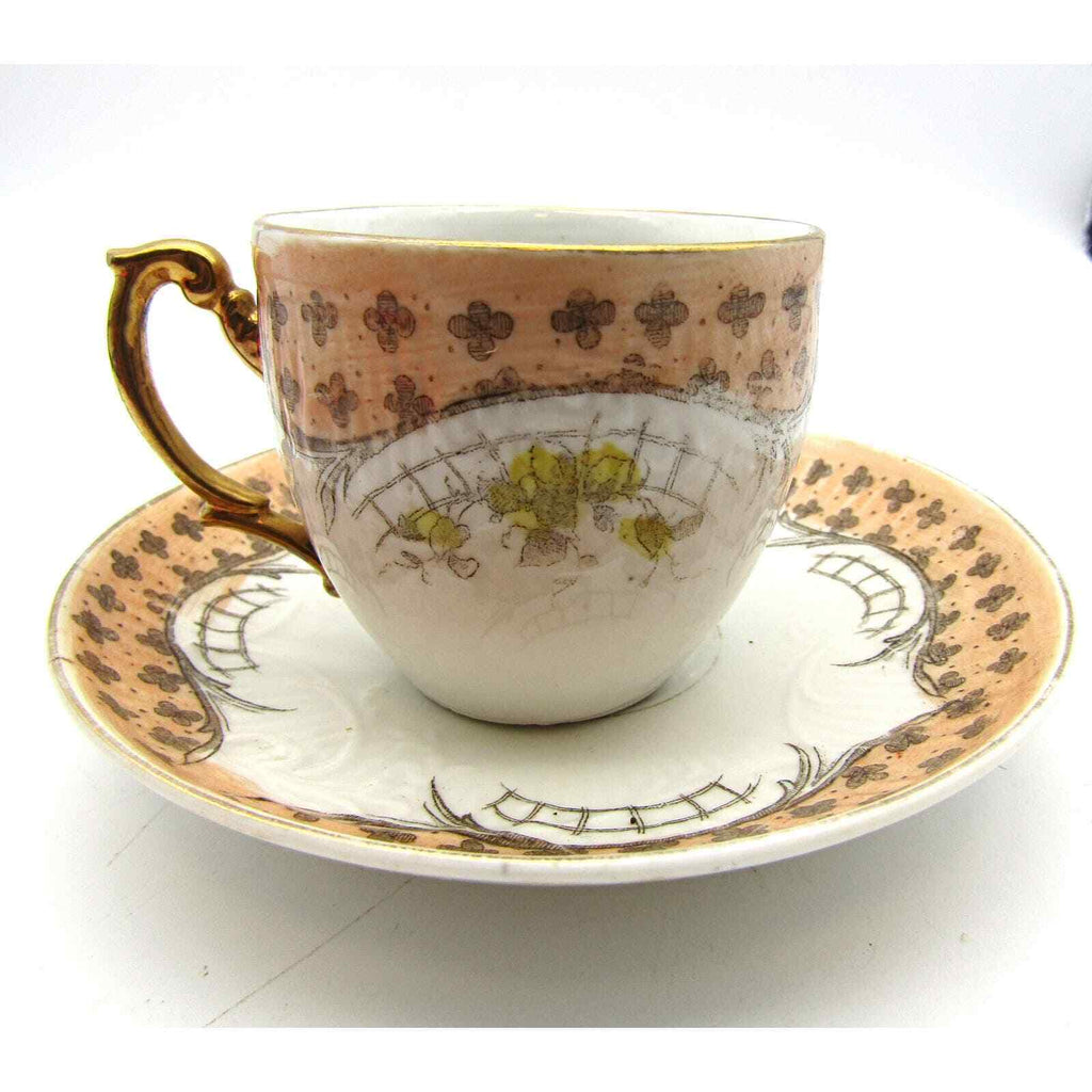 Ornate Demitasse Cup  Hand Painted Floral Design Gold Handle
