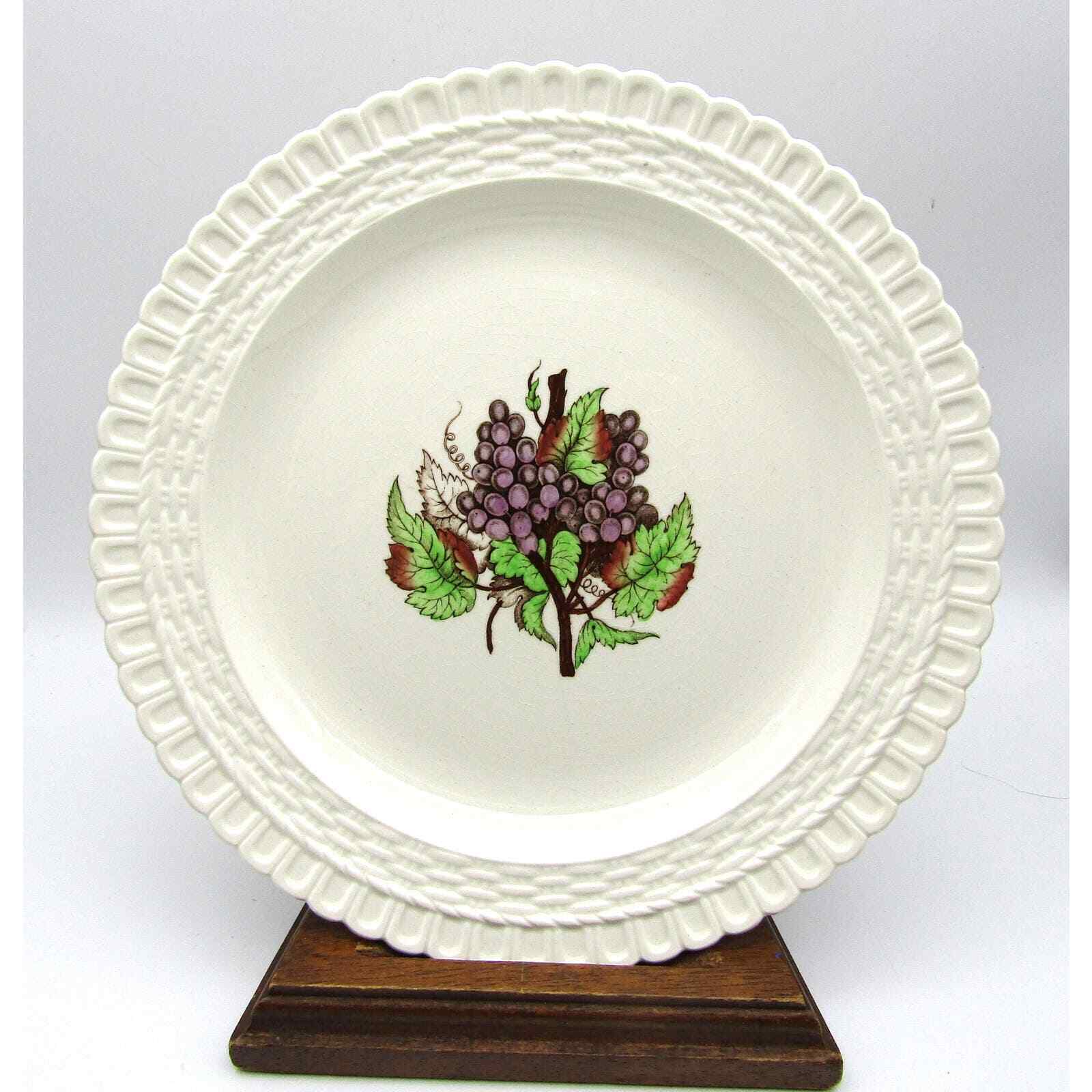 Copeland Spode Plates 9.25" Set of 6 Grape Pattern Basket Weave Edge