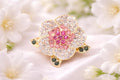 Pink Rhinestone Flower Brooch Crystal Floral Pin Gold Tone Sparkly FREE SHIPPING